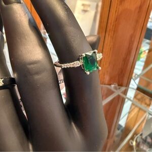 Elegant Silver and Green Gemstone Ring Size 9 engagement promise ring gift